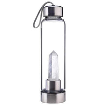 Load image into Gallery viewer, 2021 New Stones Best Natural Quartz Gemstone Infuser Glass Water Bottle | Crystal Elixir Gem | Portable Non-Toxıc Amethyst Stone for Infusion, Increase Energy. Buy Online Best Crystal Infused Water Bottle Order Best Price Leak Proof Design Amazon Best Buy Ebay Walmart Water Bottle with Crystal Stone Attachment Delivery USA UK Canada Australia Earth Elements Healing Crystal Water Soji Etsy