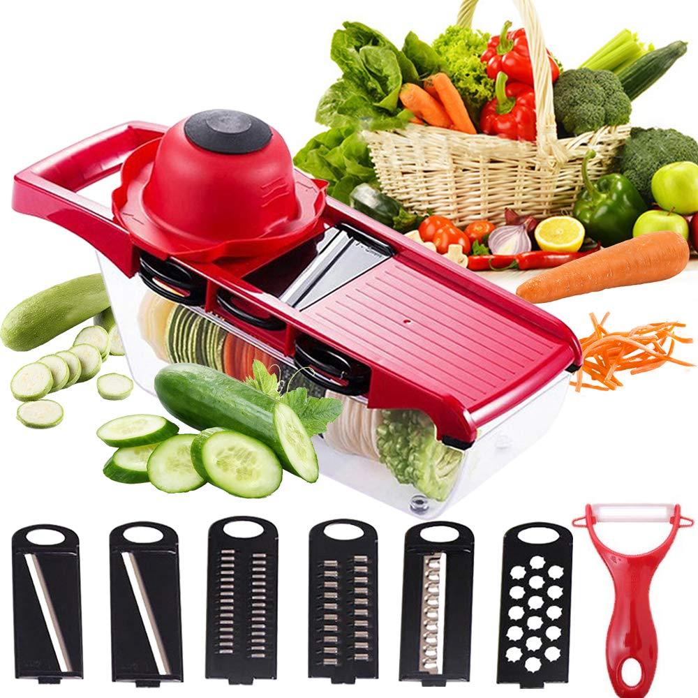 Pro Vegetable Chopper, Multi-functional Onion Chopper, Veggie Chopper w/  Stainless Steel Blades, Vegetable Slicer w/ Container, Mandoline Slicer