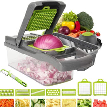 Load image into Gallery viewer, 2019 New High Quality German Blades Multi Function Vegetable Cutter &amp; Mandoline Slicer Adjustable 301 Stainless Steel Blades Onion Fruits Fries Tomato Cucumber Cheese Potato Fry Carrot Veggie Machine | Best Quality Mandoline Shredder| Vegetable Chopper Grater Salad Potato Chip Maker | Thin Thick Coarse Wave Strips Cut Buy Online
