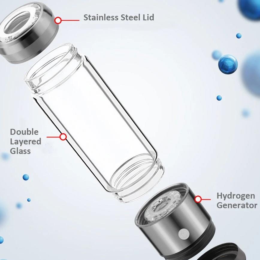 Easy rechargeable glass alkaline Hydrogen rich water bottle