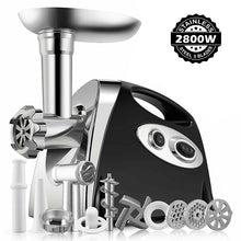 Load image into Gallery viewer, 2800W High Power Electric Meat Grinder Meat Mincer Sausage Grinder, High Quality Stainless Steel Cutting Blade, 3 Stainless Steel Grinding Plates, 3 Sausage Stuffer | Best Heavy Duty Professional Home Kitchen Household Use | Light Commercial Ground Beef Maker | Buy Order Online
