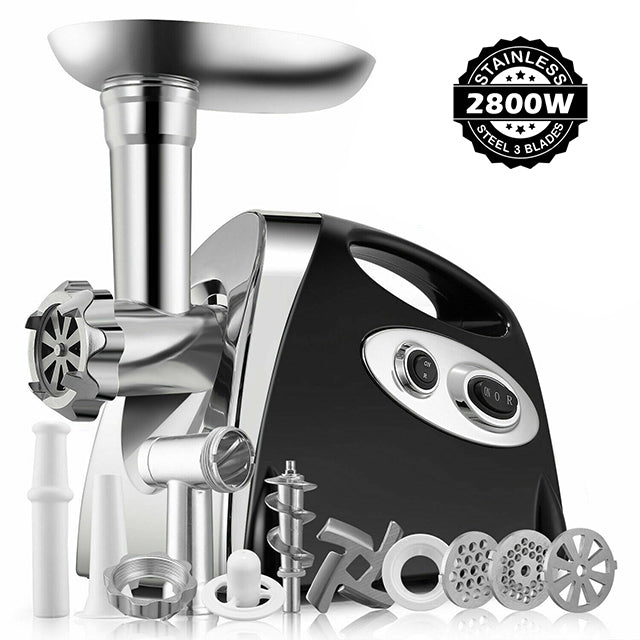 Ollygrin Meat Grinder Electric Stainless Steel, Meat Grinder Electric Sausage Stuffer, Meat Grinder Maker Heavy Duty 2800W Max with 2 Blades, 3 Plates