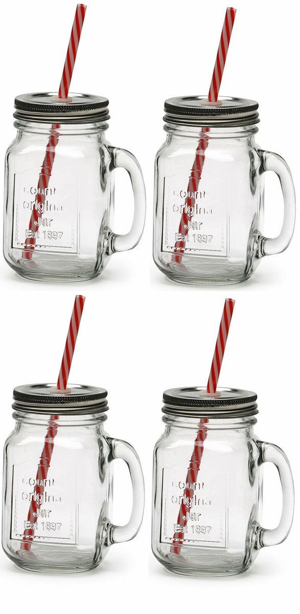 Glass Mason Jar With Lid And Straw, Glass Water Cup With Handle