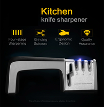 Load image into Gallery viewer, Professional 4-in-1 Heavy Duty Knife &amp; Scissor Sharpener | 3 Stages Diamond-Tungsten-Ceramic Coated | Commercial &amp; Home | Best Stainless Steel Knife Knives Sharpener Sharpening Tool Damascus Butcher Cleaver Chef Blade Precise Manual Multi Function Knife Sharpener | Kitchen Tool Knife Polishing | 5 Stars Reviews Buy