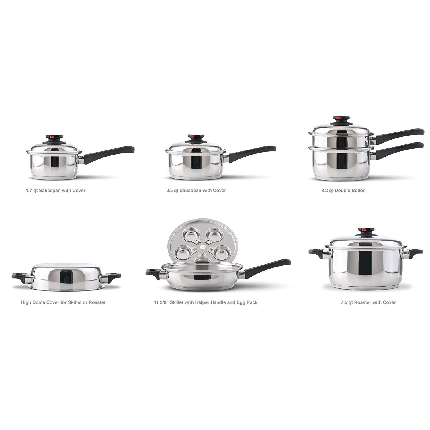 Maxam Waterless Cookware Set, Durable Stainless Steel  Construction with Heat and Cold Resistant Handles, 17-Pieces: Home & Kitchen