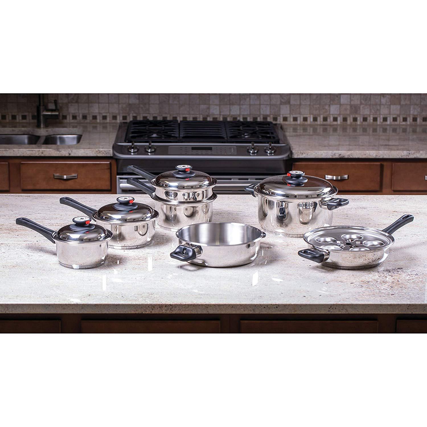 Maxam 9-Element Waterless Cookware Set Durable Stainless Steel  Construction, 17 Pieces, 1 - Jay C Food Stores