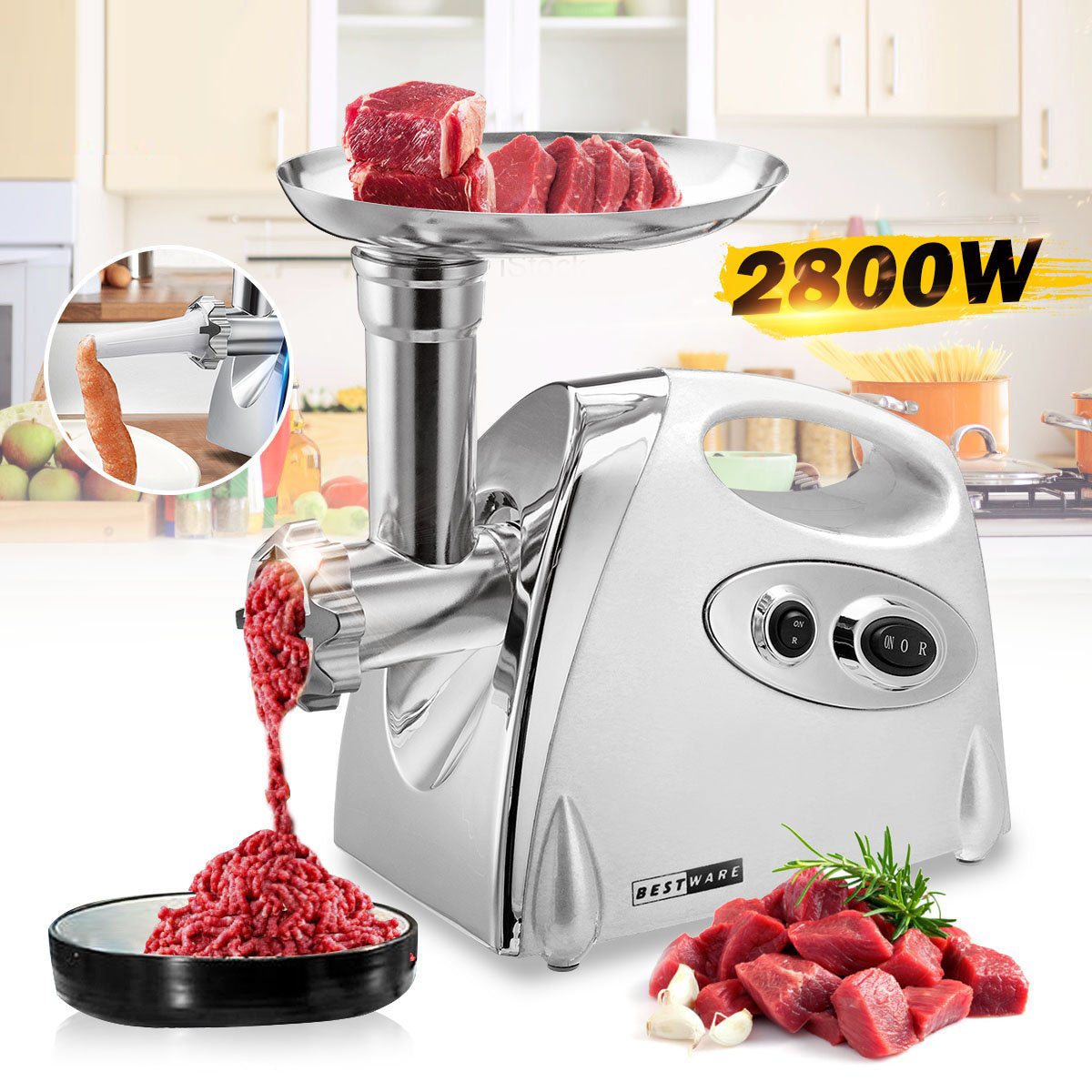Meat Grinder Electric Meat Grinder Meat Grinder Electric 350W[2800W Max] Sausage Maker Meat Mincer Meat Sausage Machine 4 Sizes Plates Sausage