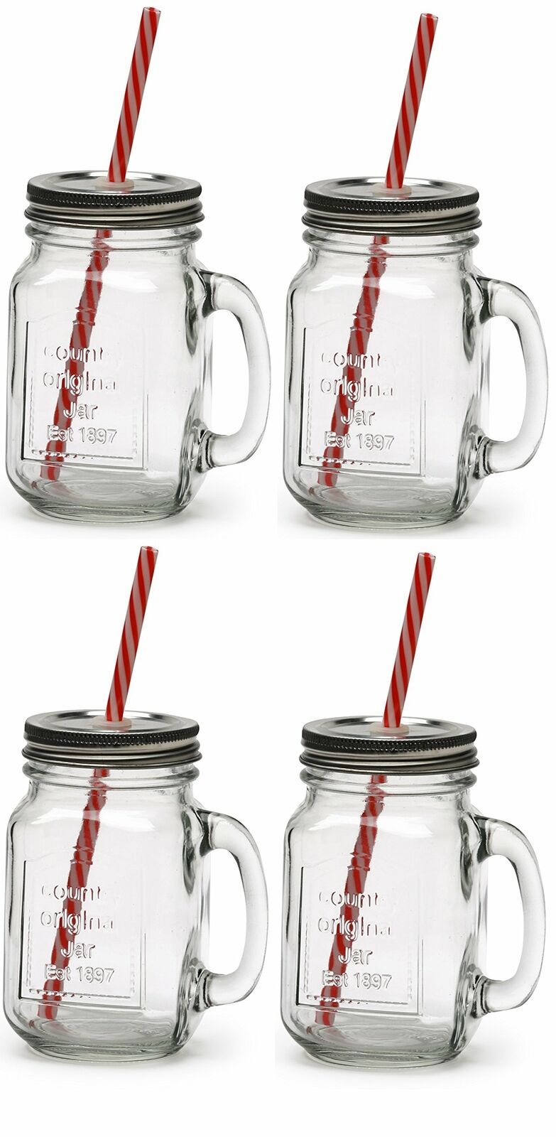 Mason Jar Mugs with Handle, Regular Mouth Colorful Lids with 2 Reusable  Stainless Steel Straw, Set o…See more Mason Jar Mugs with Handle, Regular