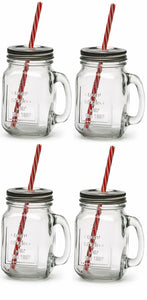Circleware Country 15-ounce Mason Jar Mugs with Straws and Lids, Set of 4
