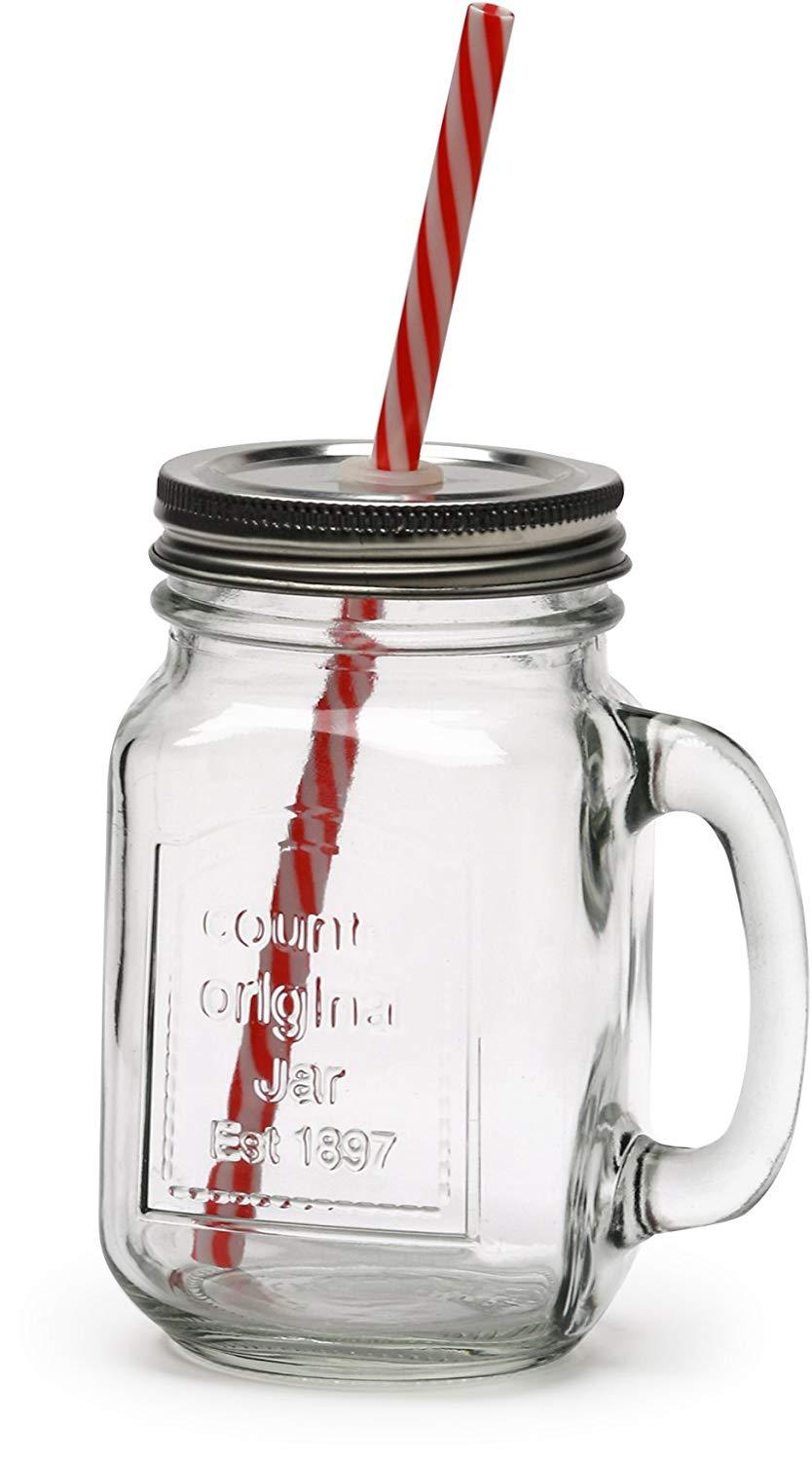 Mason Jar Mugs with Handle, Regular Mouth Colorful Lids with 2 Reusable  Stainless Steel Straw, Set o…See more Mason Jar Mugs with Handle, Regular