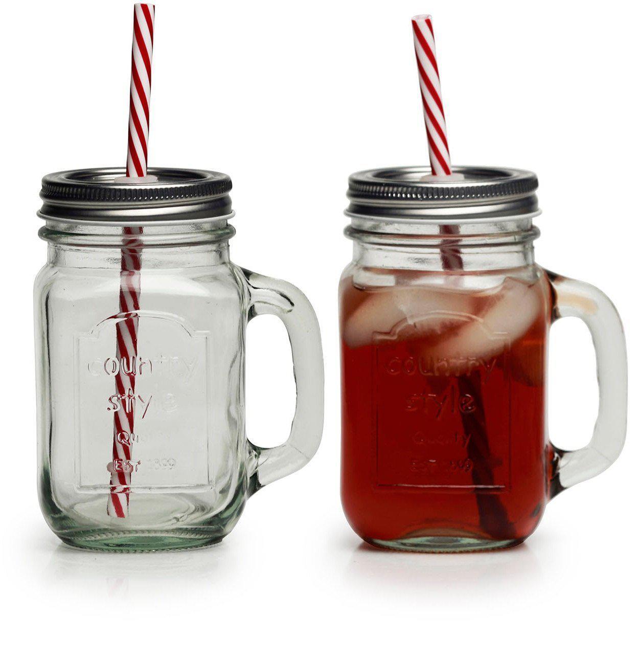 jelly jar drinking glasses with lids & straws Set Of 4